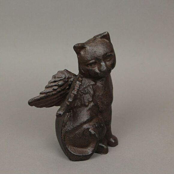 Set of 2 Brown Cast Iron Angel Cat Decorative Bookends Book Shelf Home Decor Art - Picture 2 of 3
